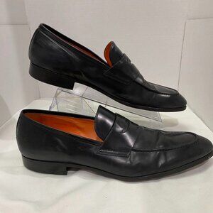 Santoni Made in Italy Black Leather Goodyear Welted Loafers Size 12